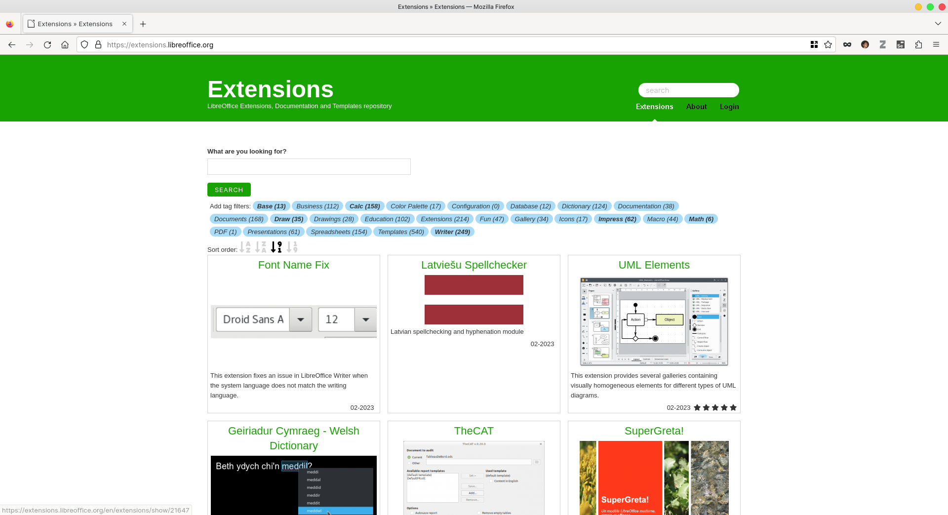 Laman extension pada LibreOffice