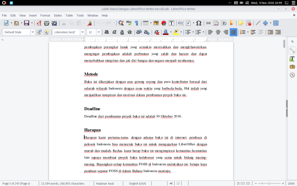 Menghilangkan Garis Bawah  Merah Pada LibreOffice Writer 